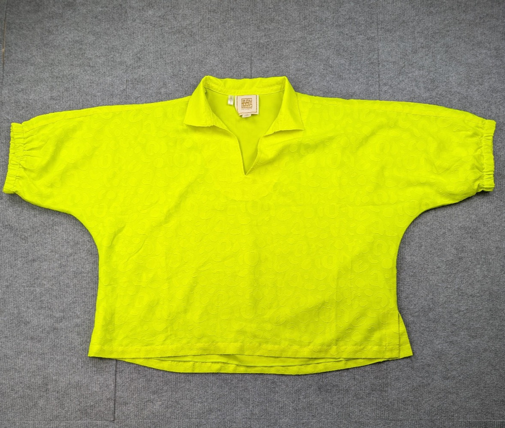 Emily McCarthy Blouse Womens XXL Chartreuse Animal Leopard Print Bright Preppy